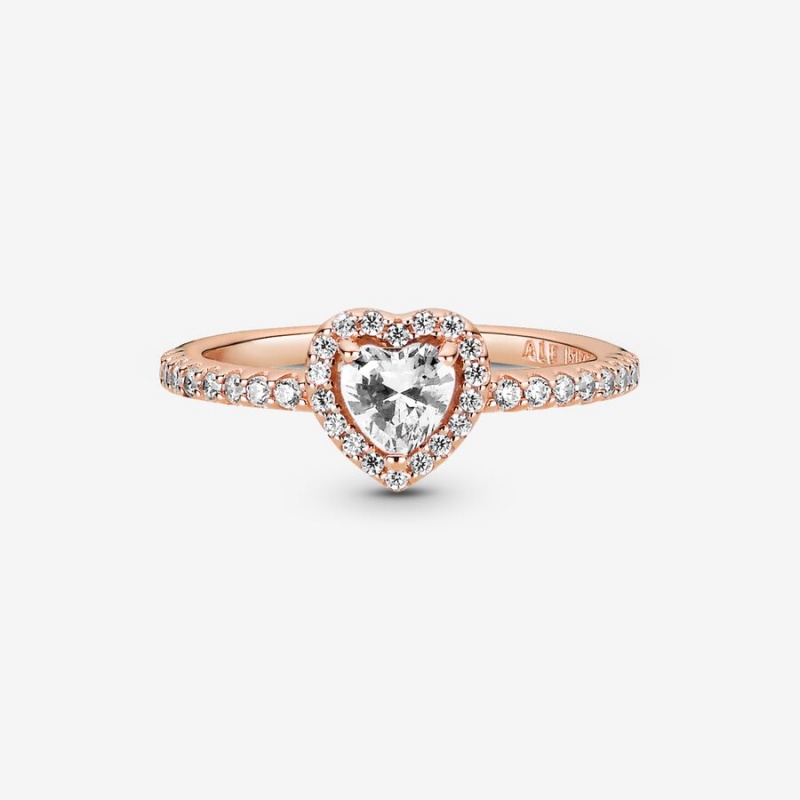 Pandora Sparkling Elevated Heart Ring Rose Gold Plated | 687RHGXWM