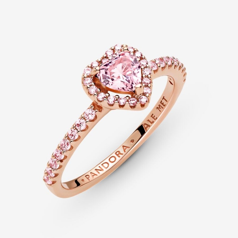 Pandora Sparkling Elevated Heart Ring Rose Gold Plated | 749SNQFLX