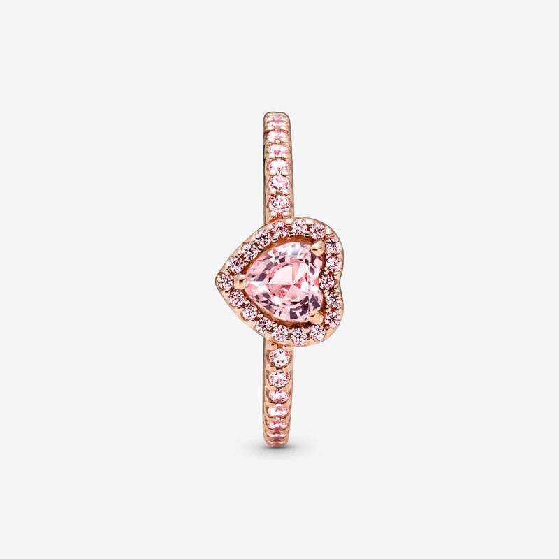 Pandora Sparkling Elevated Heart Ring Rose Gold Plated | 749SNQFLX