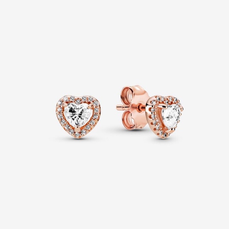 Pandora Sparkling Elevated Heart Stud Earrings Rose Gold Plated | 652YCKWAU