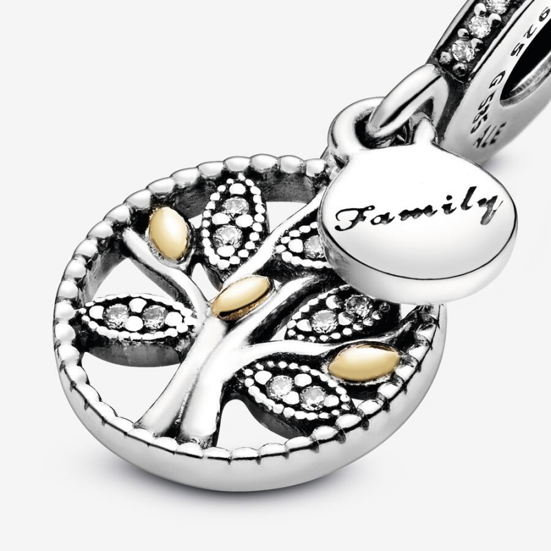 Pandora Sparkling Family Tree Dangle Charm Two-tone | 708CEZONX