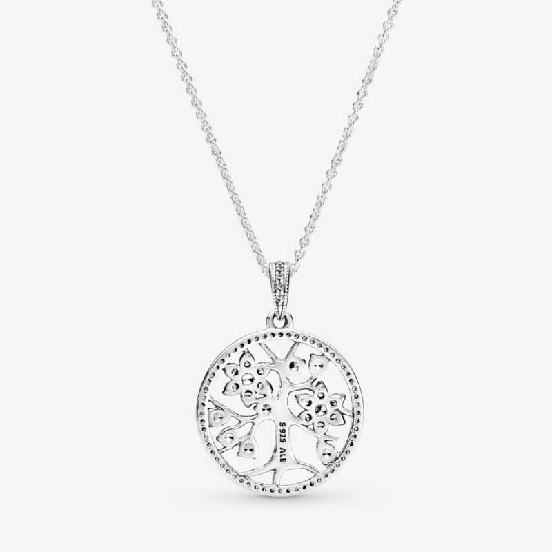 Pandora Sparkling Family Tree Necklace Sterling Silver | 817FRDTUB