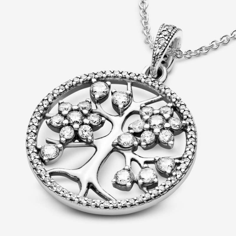 Pandora Sparkling Family Tree Necklace Sterling Silver | 817FRDTUB