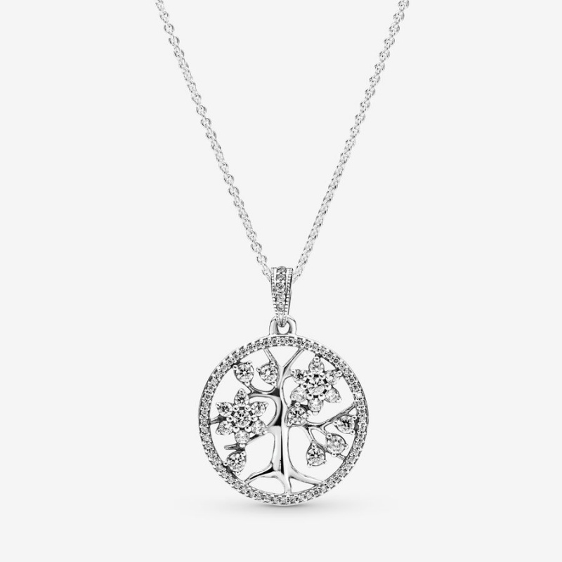 Pandora Sparkling Family Tree Necklace Sterling Silver | 817FRDTUB