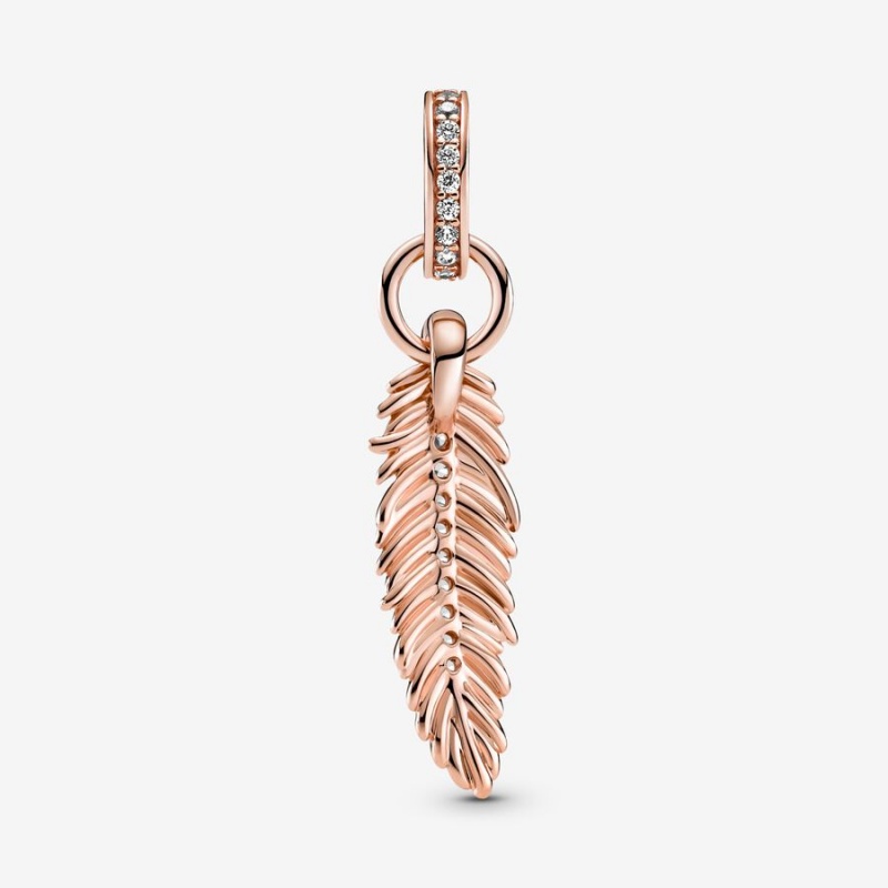 Pandora Sparkling Feather Dangle Charm Rose Gold Plated | 390DCPMHJ