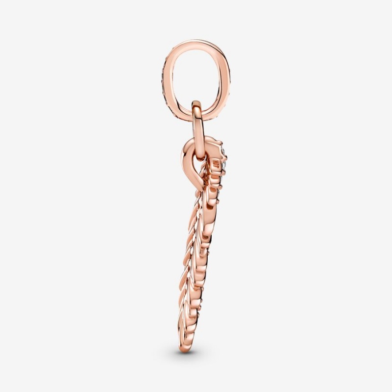 Pandora Sparkling Feather Dangle Charm Rose Gold Plated | 390DCPMHJ