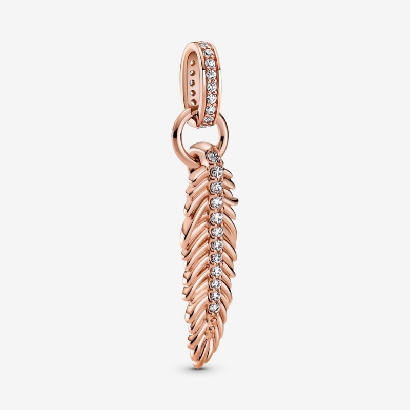 Pandora Sparkling Feather Dangle Charm Rose Gold Plated | 390DCPMHJ