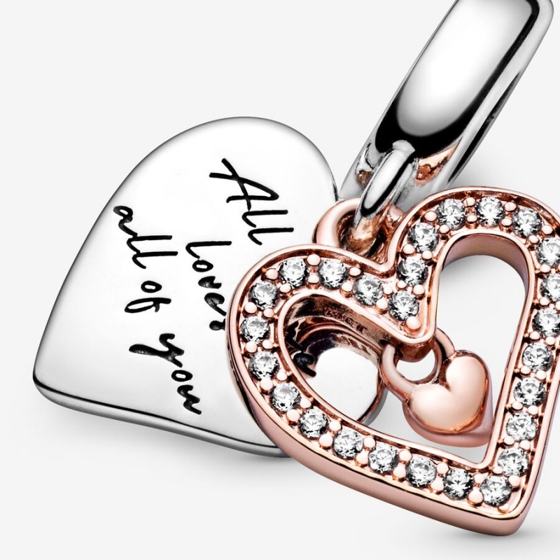 Pandora Sparkling Freehand Heart Dangle Charm Two-tone | 563LSBJNM