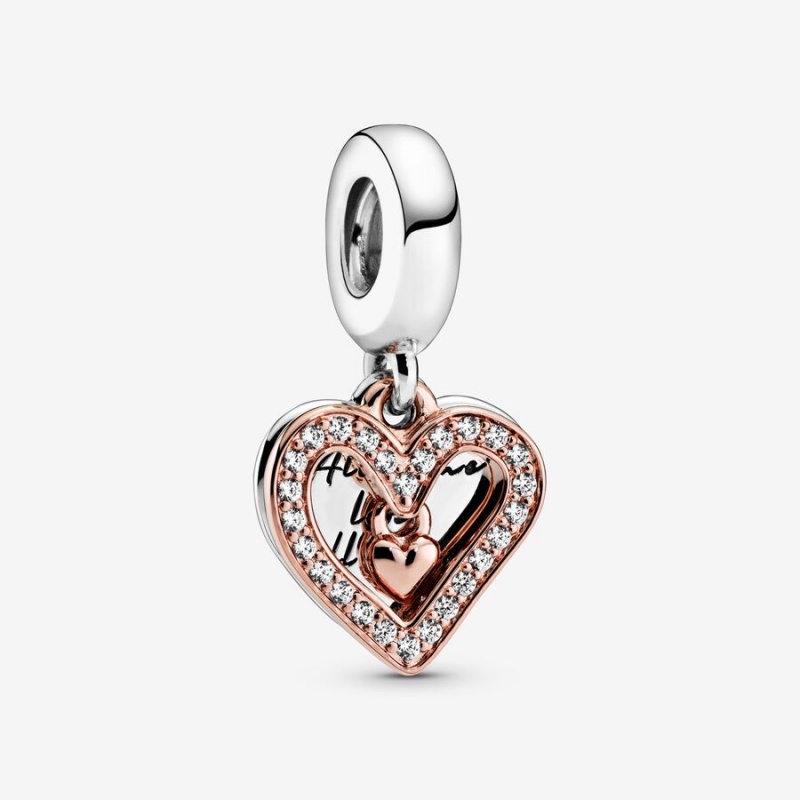 Pandora Sparkling Freehand Heart Dangle Charm Two-tone | 563LSBJNM