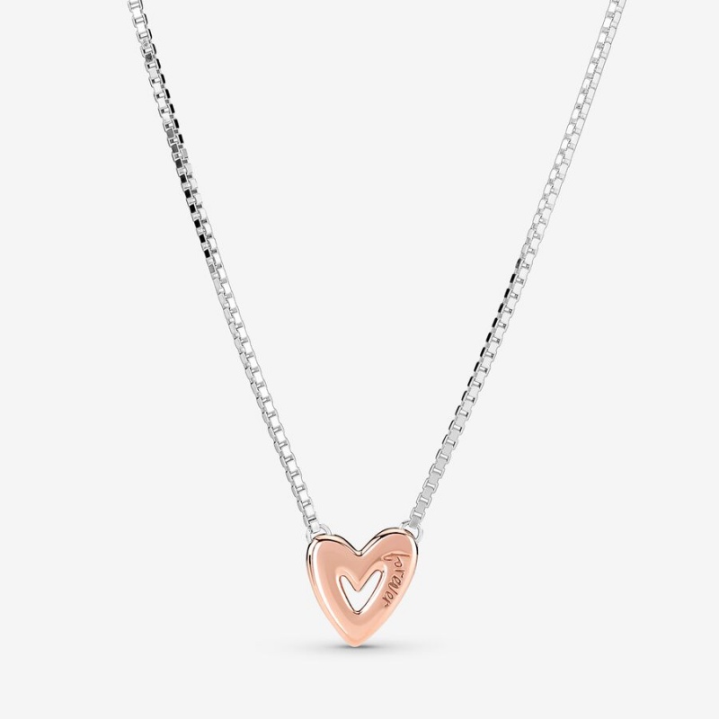 Pandora Sparkling Freehand Heart Necklace Two-tone | 245CVXFJT