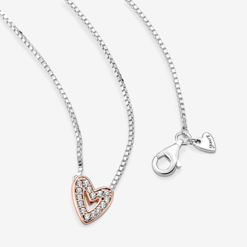 Pandora Sparkling Freehand Heart Necklace Two-tone | 245CVXFJT