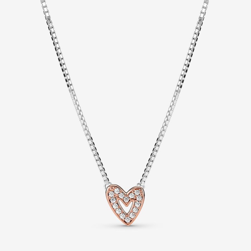 Pandora Sparkling Freehand Heart Necklace Two-tone | 245CVXFJT