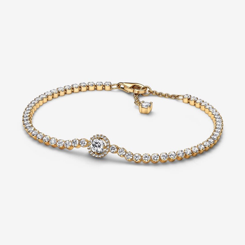 Pandora Sparkling Halo Tennis Bracelet Gold Plated | 374XQFHMO