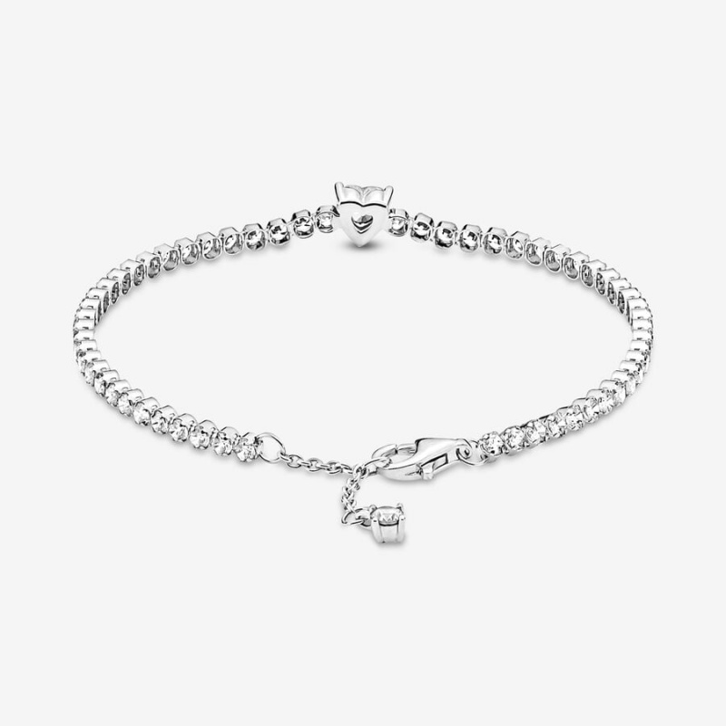 Pandora Sparkling Heart Tennis Bracelet Sterling Silver | 247BSMKNT