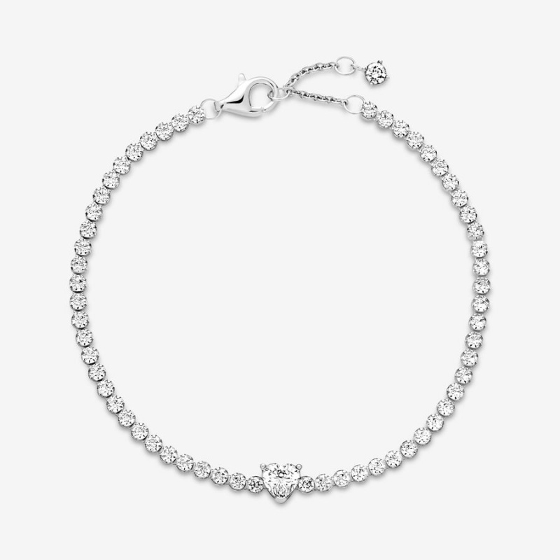 Pandora Sparkling Heart Tennis Bracelet Sterling Silver | 247BSMKNT