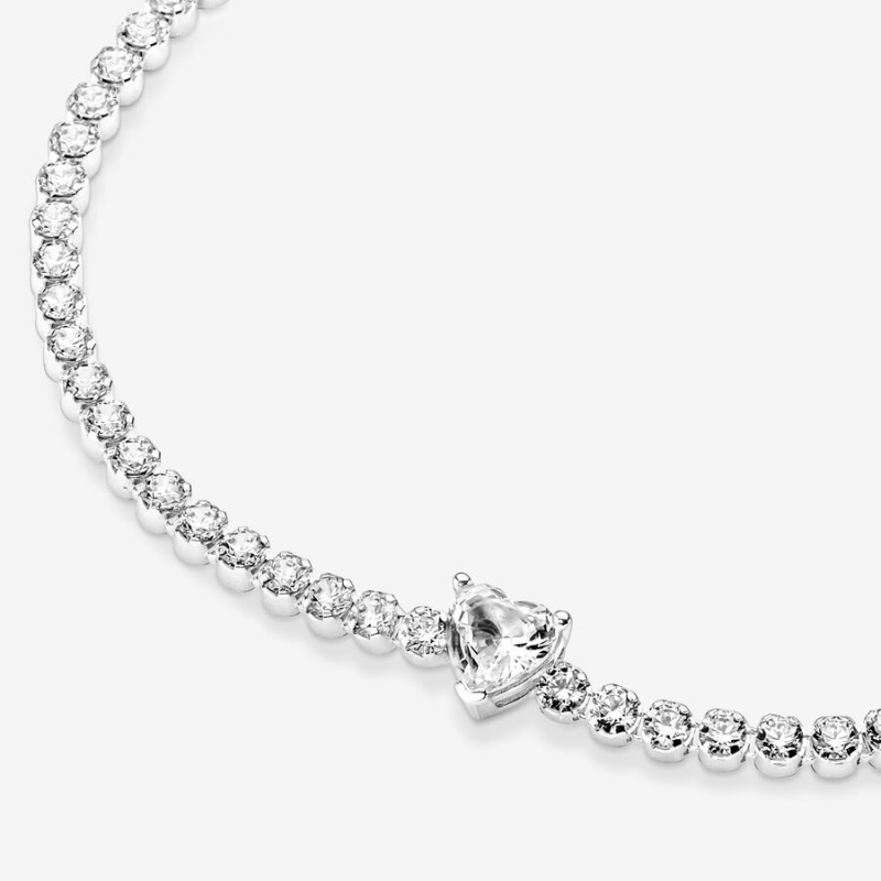 Pandora Sparkling Heart Tennis Bracelet Sterling Silver | 247BSMKNT