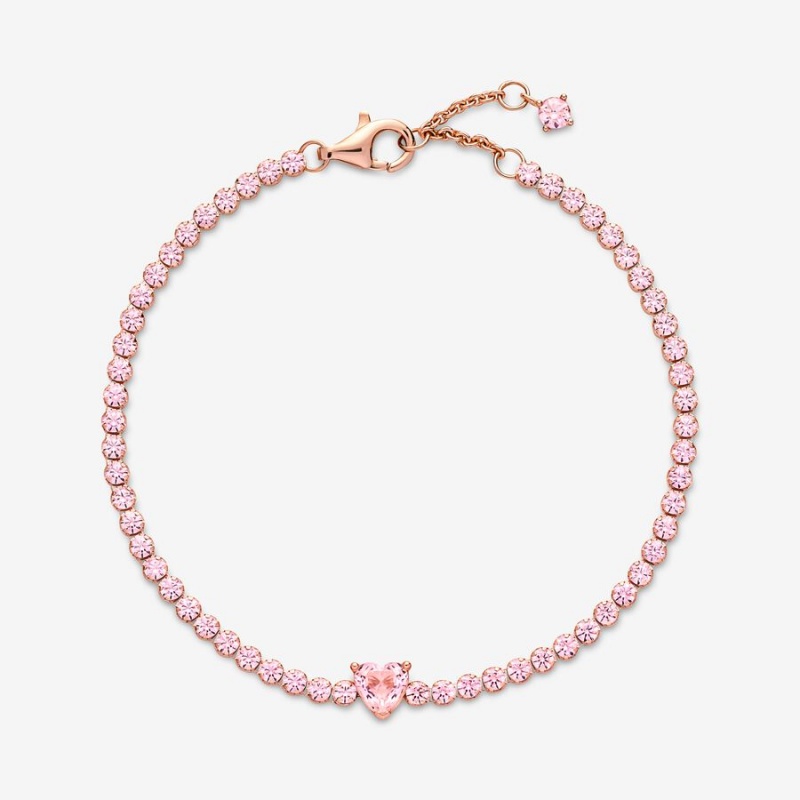 Pandora Sparkling Heart Tennis Bracelet Rose Gold Plated | 964CKWONI