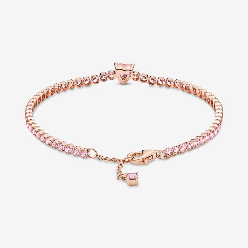 Pandora Sparkling Heart Tennis Bracelet Rose Gold Plated | 964CKWONI