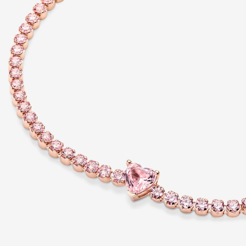 Pandora Sparkling Heart Tennis Bracelet Rose Gold Plated | 964CKWONI