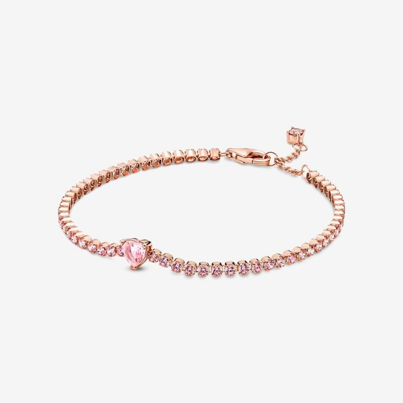 Pandora Sparkling Heart Tennis Bracelet Rose Gold Plated | 964CKWONI