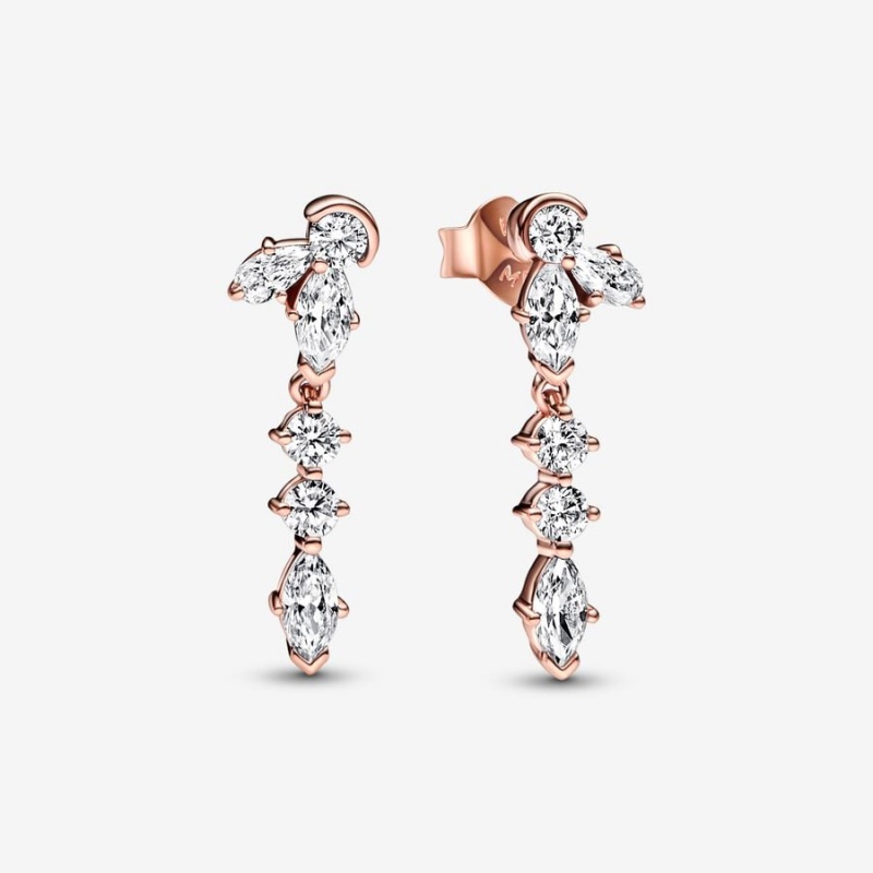 Pandora Sparkling Herbarium Cluster Drop Earrings Rose Gold Plated | 308NYXVWO