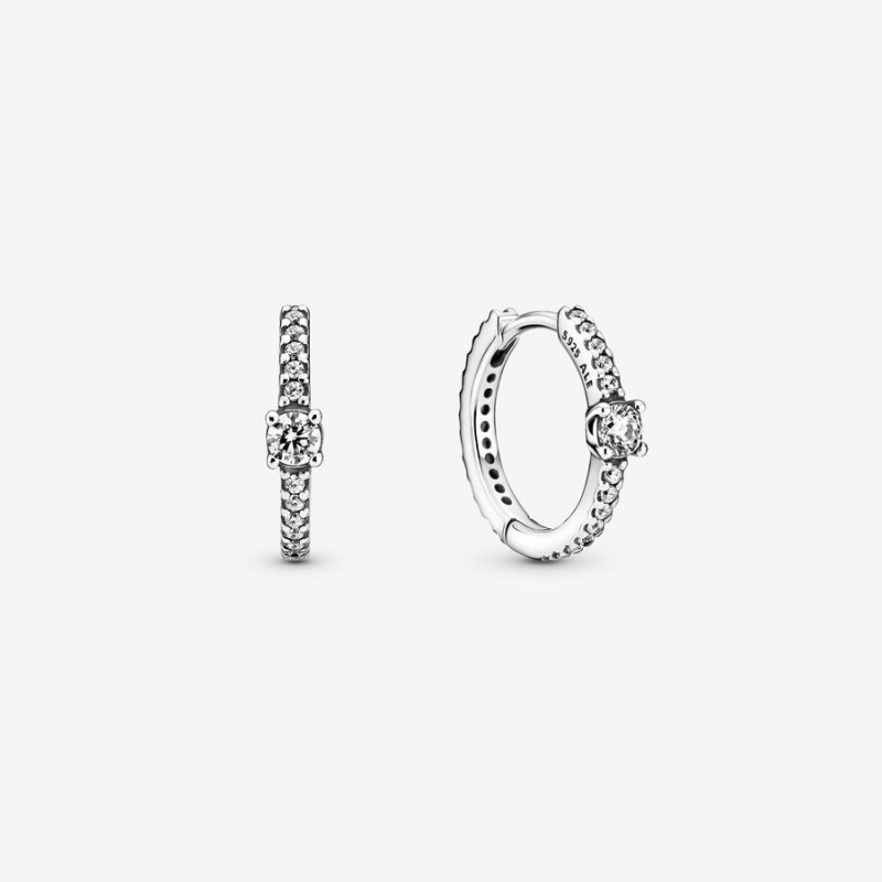 Pandora Sparkling Hoop Earrings Sterling Silver | 378KUBAOJ