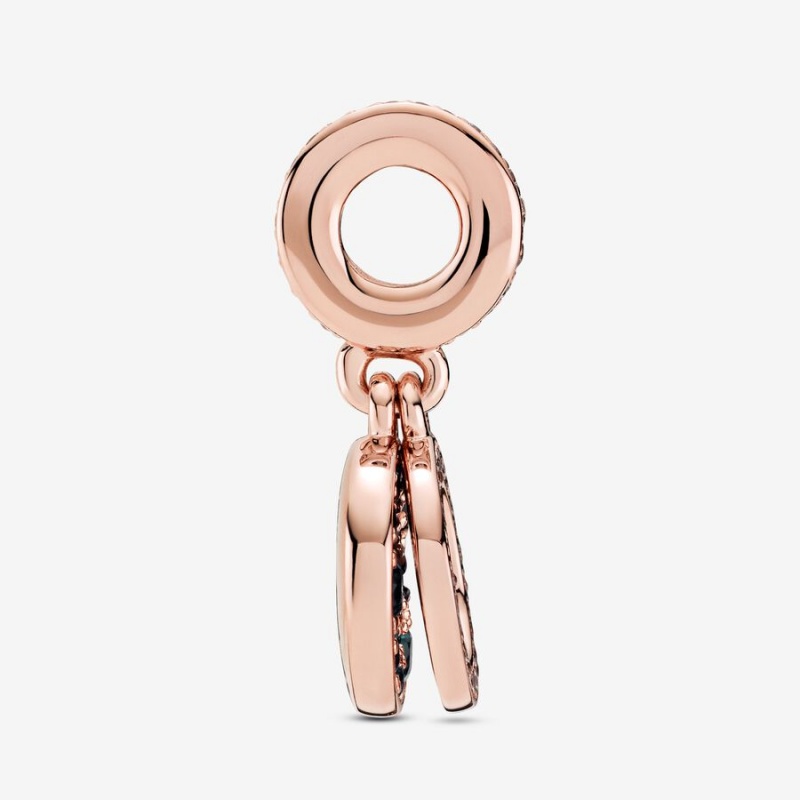 Pandora Sparkling Light Blue Disc Double Dangle Charm Rose Gold Plated | 182HIORVM