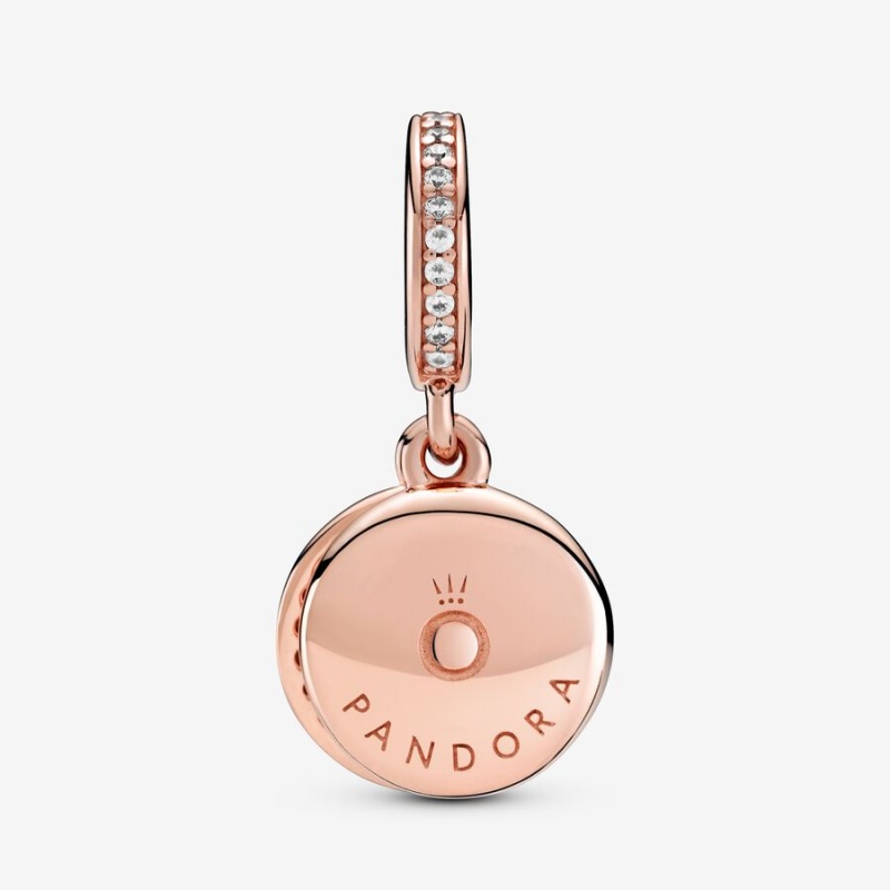 Pandora Sparkling Light Blue Disc Double Dangle Charm Rose Gold Plated | 182HIORVM