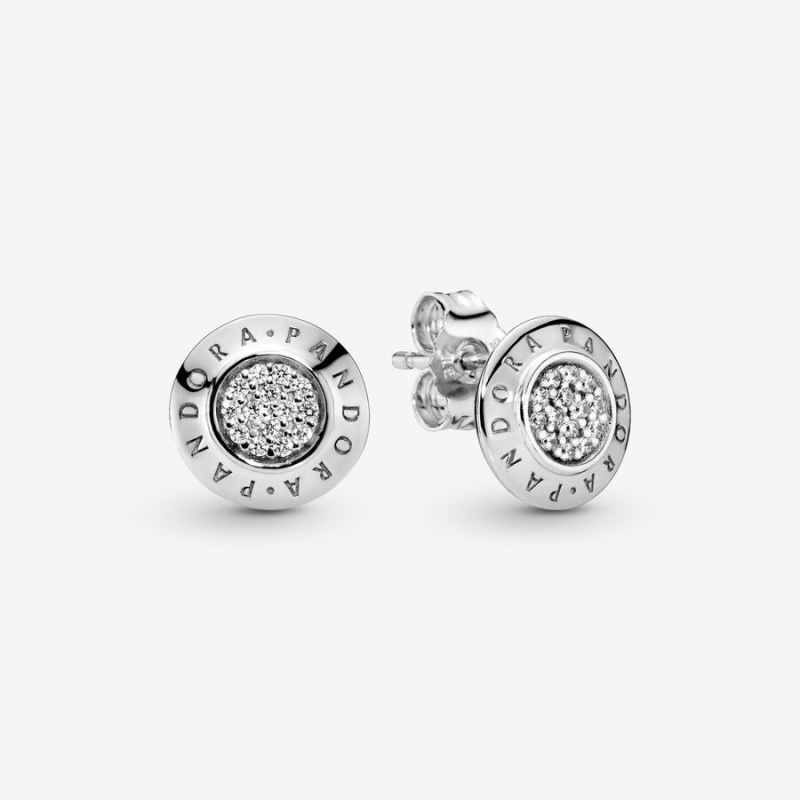 Pandora Sparkling Logo Stud Earrings Sterling Silver | 709FZWLJT