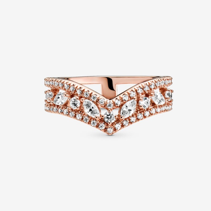 Pandora Sparkling Marquise Double Wishbone Ring Rose Gold Plated | 142VWOFZU