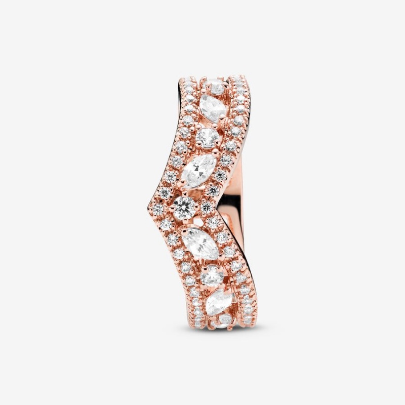 Pandora Sparkling Marquise Double Wishbone Ring Rose Gold Plated | 142VWOFZU