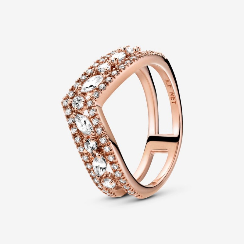 Pandora Sparkling Marquise Double Wishbone Ring Rose Gold Plated | 142VWOFZU