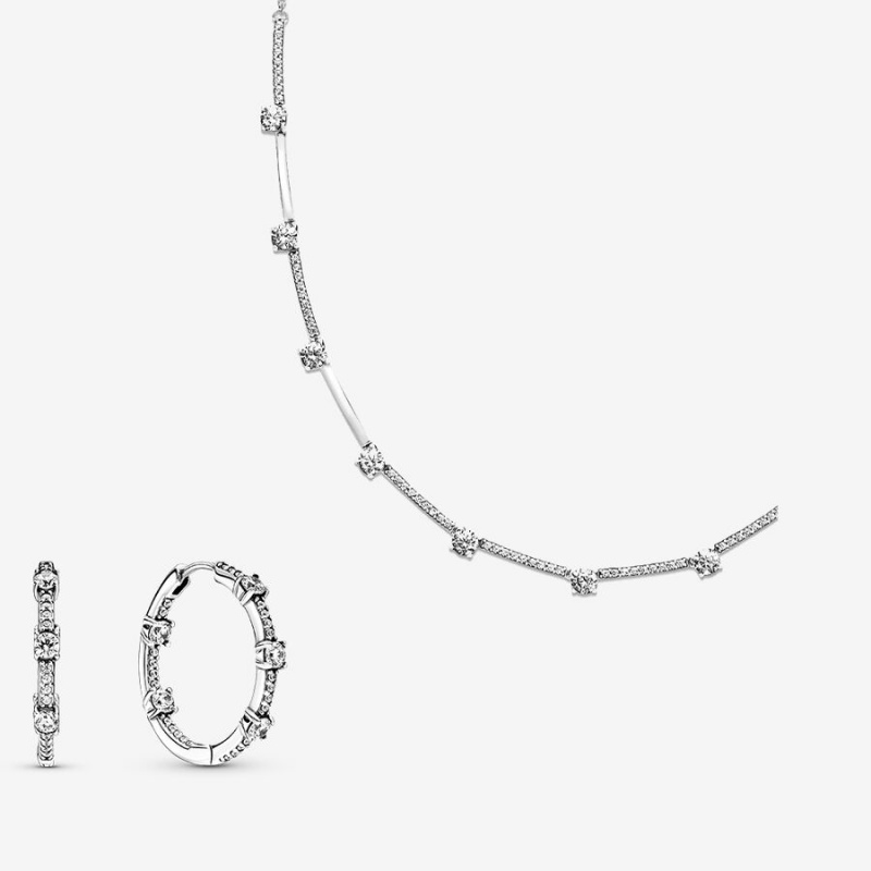 Pandora Sparkling Pavé Bars Earring and Necklace Set | 469KFCQYE