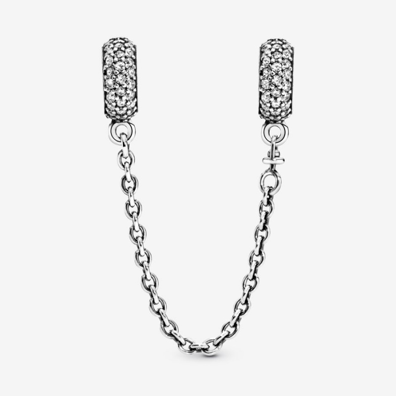 Pandora Sparkling Pavé Safety Chain Charm Sterling Silver | 165DVJZXC