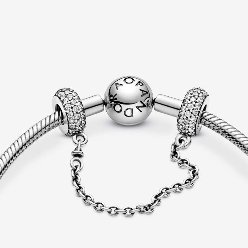 Pandora Sparkling Pavé Safety Chain Charm Sterling Silver | 165DVJZXC