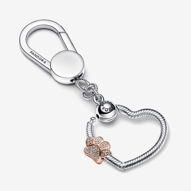 Pandora Sparkling Paw Print Heart Keychain Set | 803QPIGFB