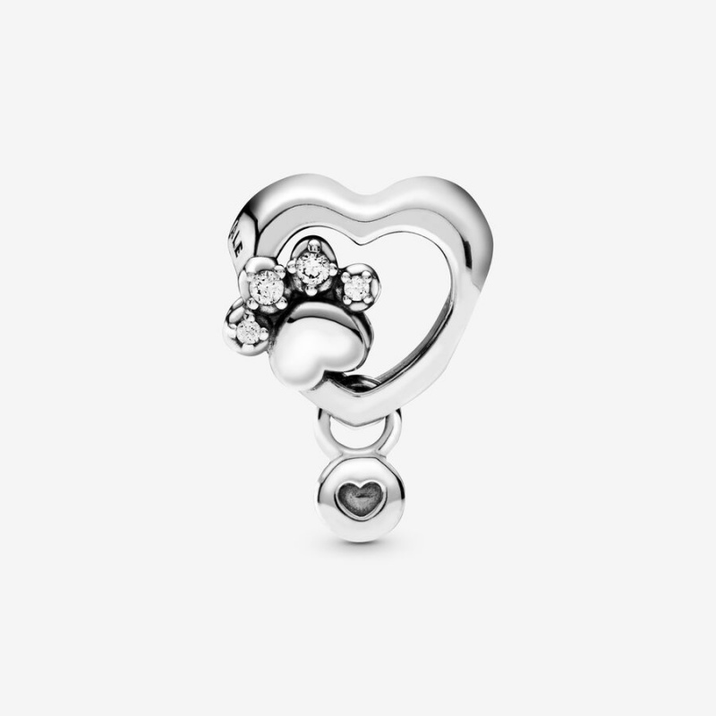 Pandora Sparkling Paw Print & Heart Charm Sterling Silver | 142AQDGMO