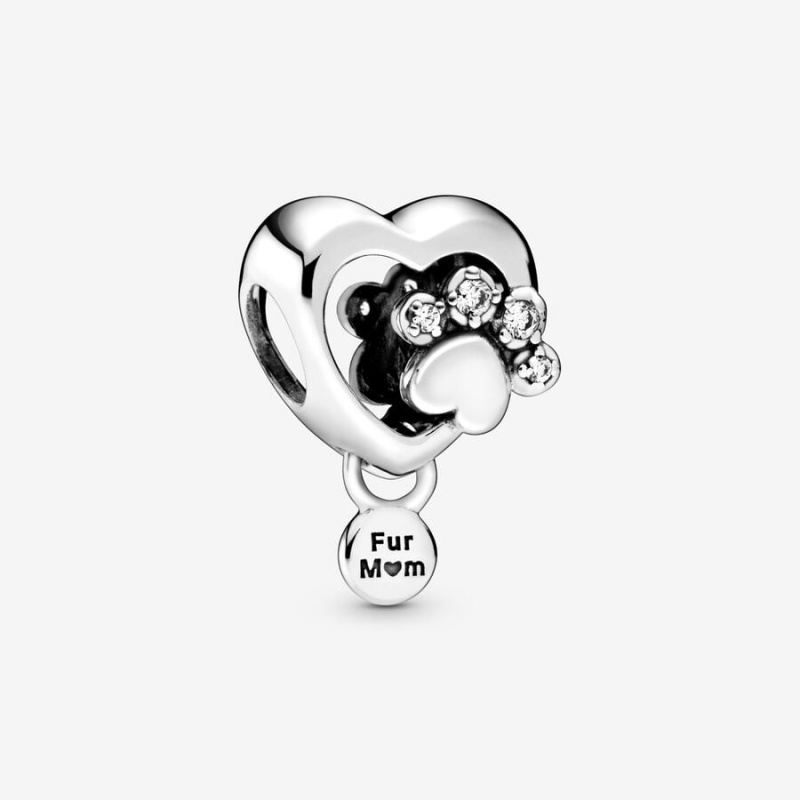 Pandora Sparkling Paw Print & Heart Charm Sterling Silver | 142AQDGMO