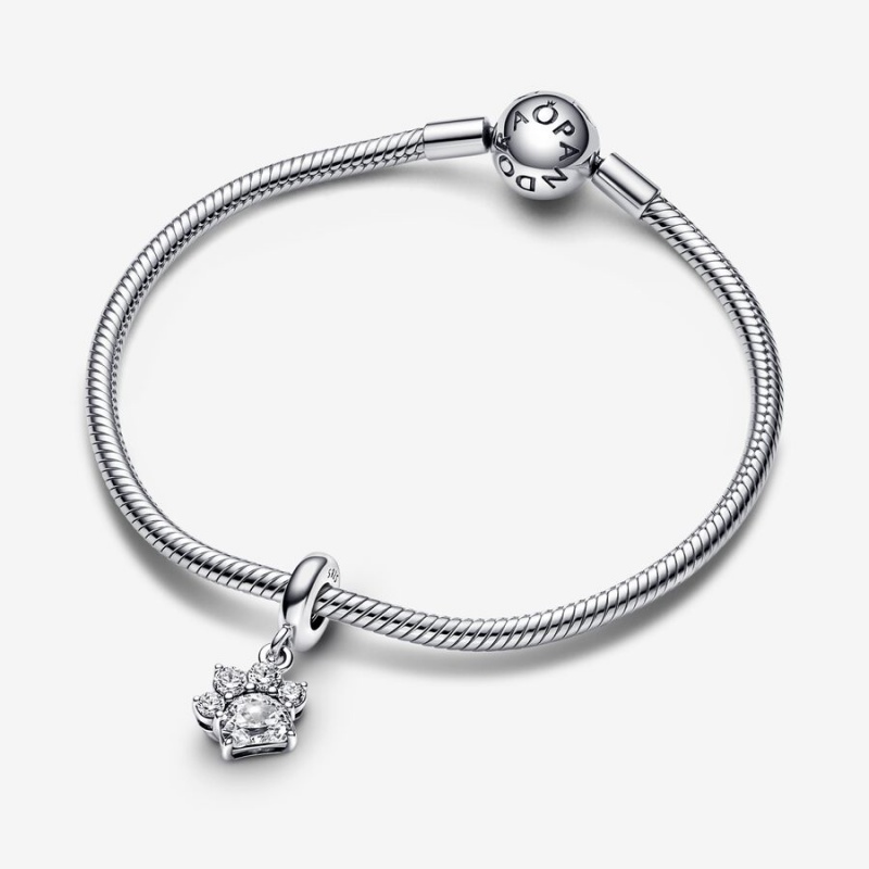 Pandora Sparkling Pet Paw Print Dangle Charm Sterling Silver | 329MNCKAB