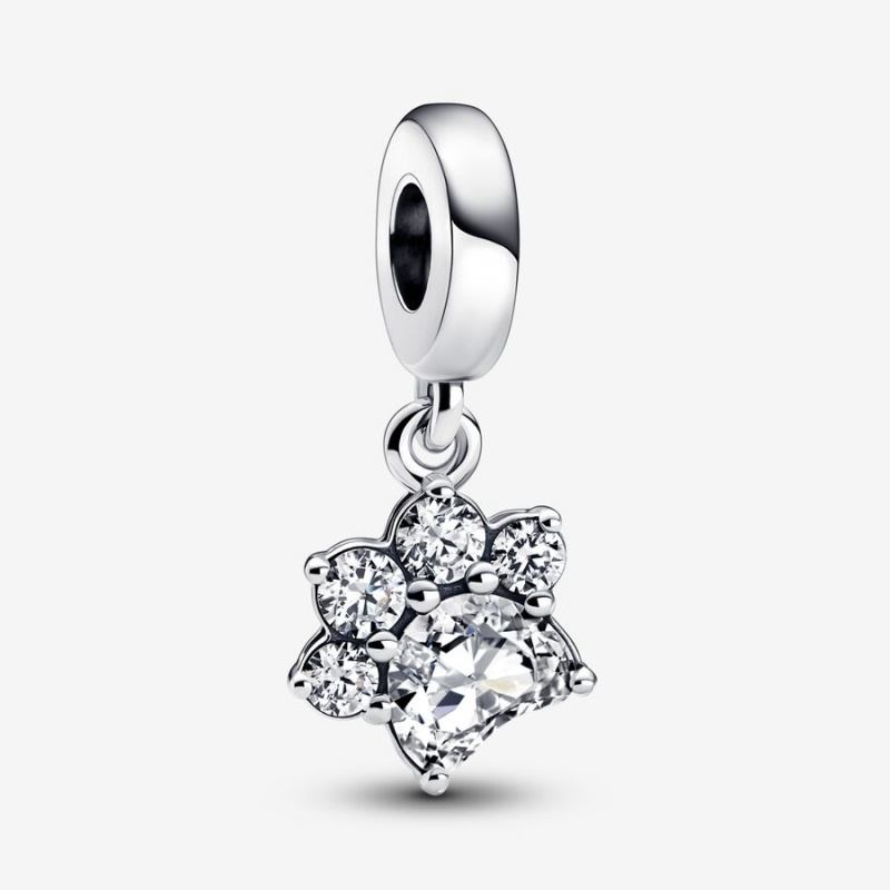 Pandora Sparkling Pet Paw Print Dangle Charm Sterling Silver | 329MNCKAB