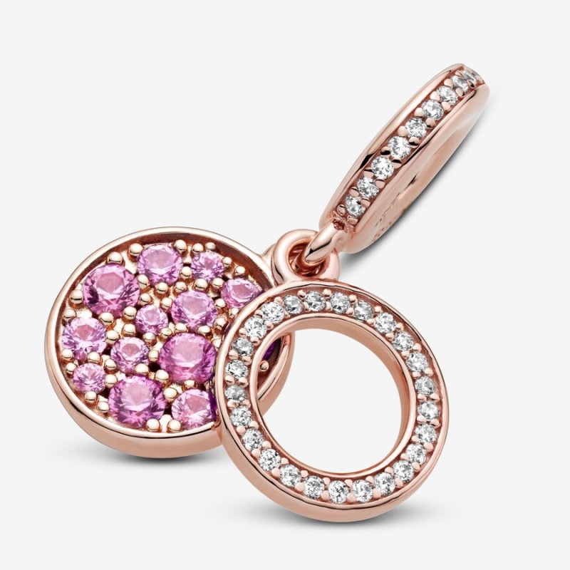 Pandora Sparkling Pink Disc Double Dangle Charm Rose Gold Plated | 146PALCVU