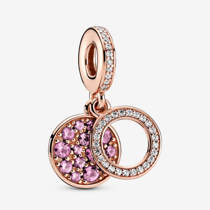 Pandora Sparkling Pink Disc Double Dangle Charm Rose Gold Plated | 146PALCVU