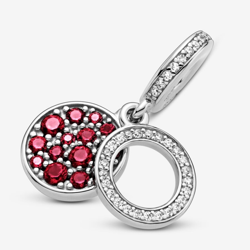 Pandora Sparkling Red Disc Double Dangle Charm Sterling Silver | 572ISCTBG