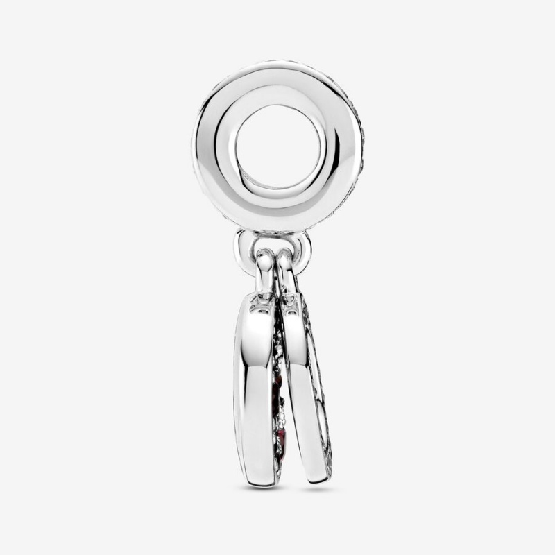 Pandora Sparkling Red Disc Double Dangle Charm Sterling Silver | 572ISCTBG