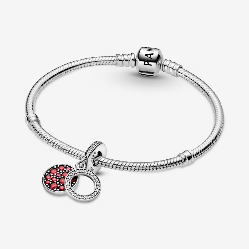 Pandora Sparkling Red Disc Double Dangle Charm Sterling Silver | 572ISCTBG