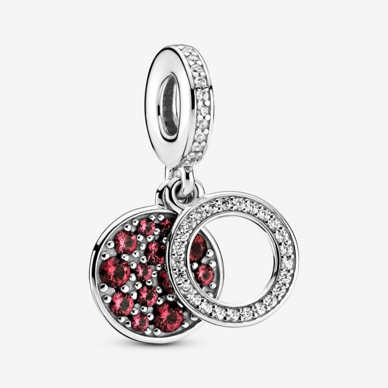 Pandora Sparkling Red Disc Double Dangle Charm Sterling Silver | 572ISCTBG