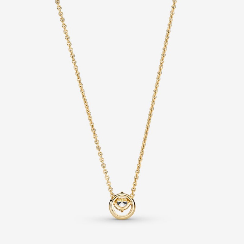 Pandora Sparkling Round Halo Pendant Collier Necklace Gold Plated | 168NQADKP