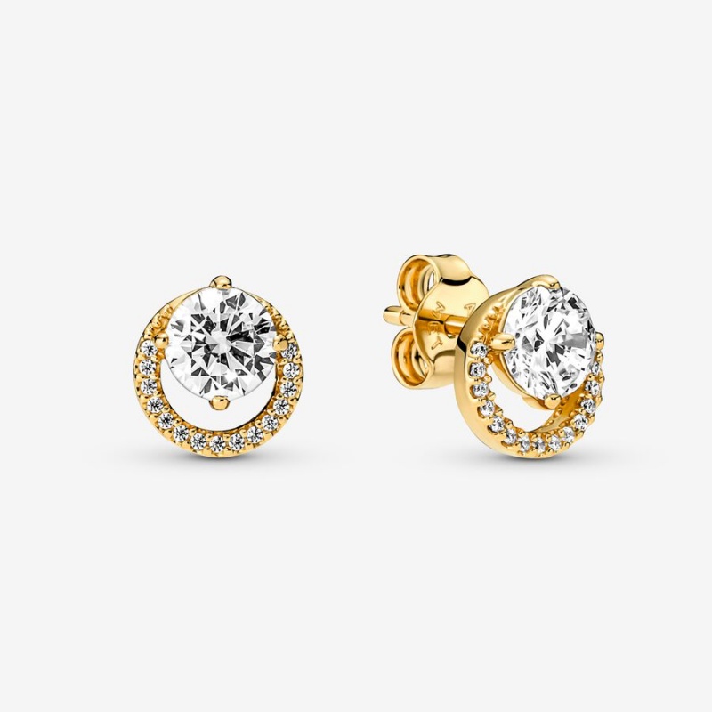 Pandora Sparkling Round Halo Stud Earrings Gold Plated | 346FSTOQM