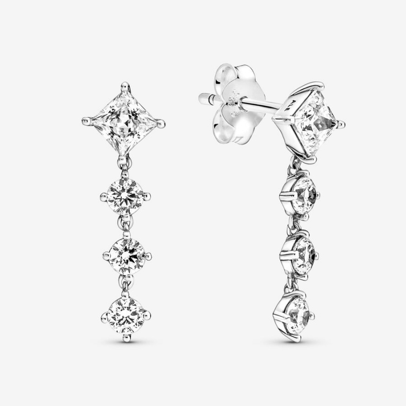 Pandora Sparkling Round & Square Drop Earrings Sterling Silver | 376IQKDSF