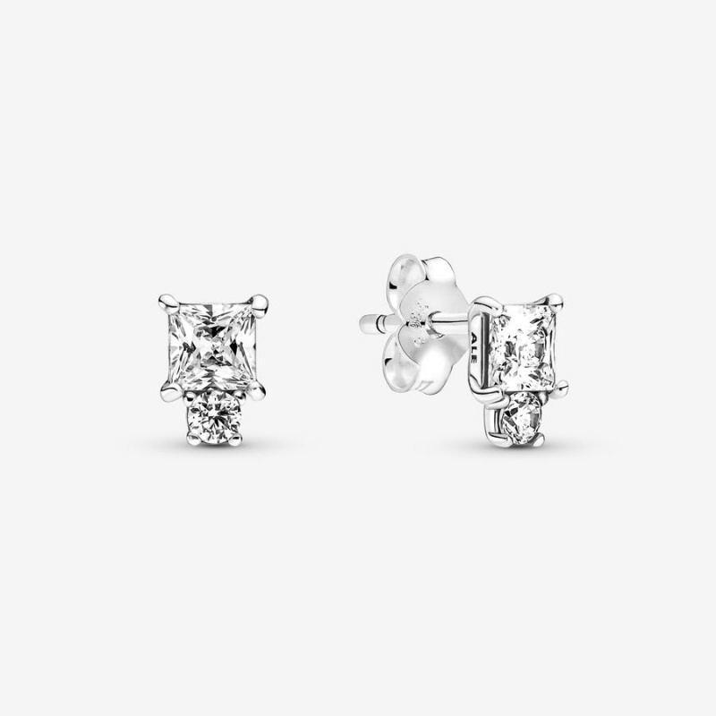 Pandora Sparkling Round & Square Earrings Sterling Silver | 429NZRVBY